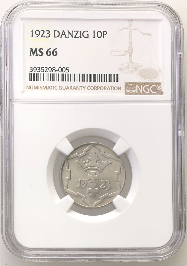 Wolne Miasto Gdańsk/Danzig. 10 fenigów 1923 NGC MS66 (MAX)